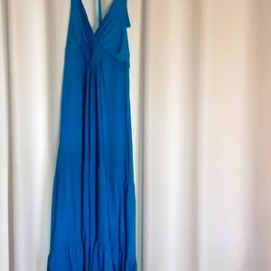 Backless blue dress  tie around neck maxi sundress